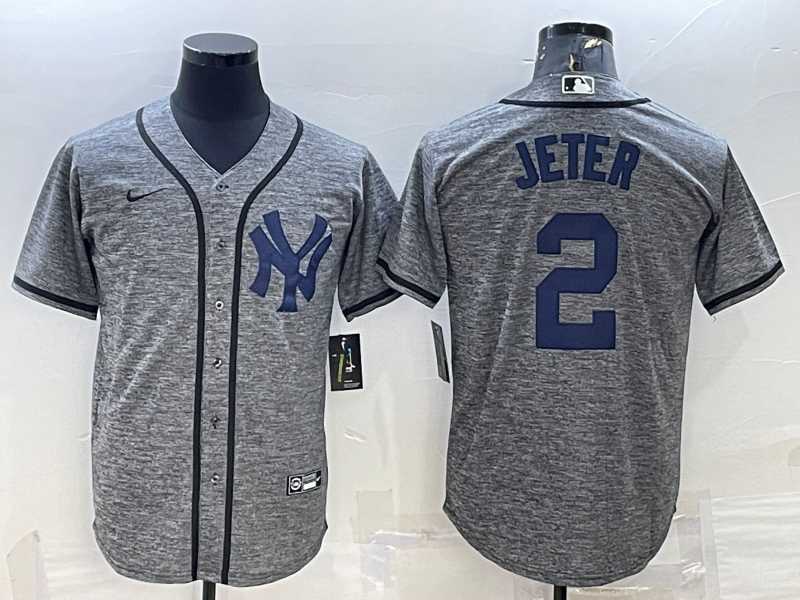 Men%27s New York Yankees #2 Derek Jeter Grey Gridiron Cool Base Stitched Jersey
